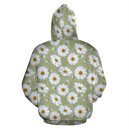 Daisy Yellow Print Pattern Zip Up Hoodie