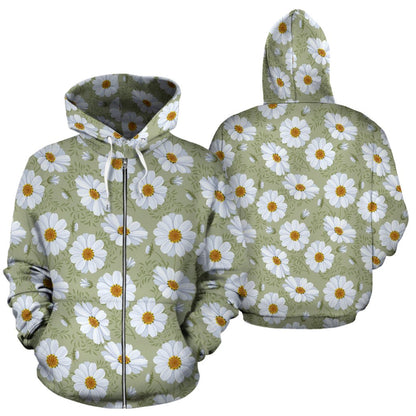 Daisy Yellow Print Pattern Zip Up Hoodie