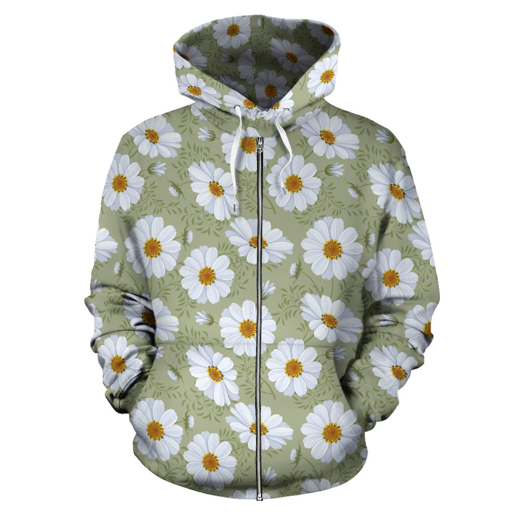 Daisy Yellow Print Pattern Zip Up Hoodie