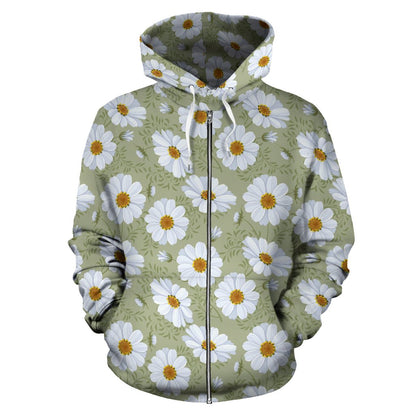 Daisy Yellow Print Pattern Zip Up Hoodie