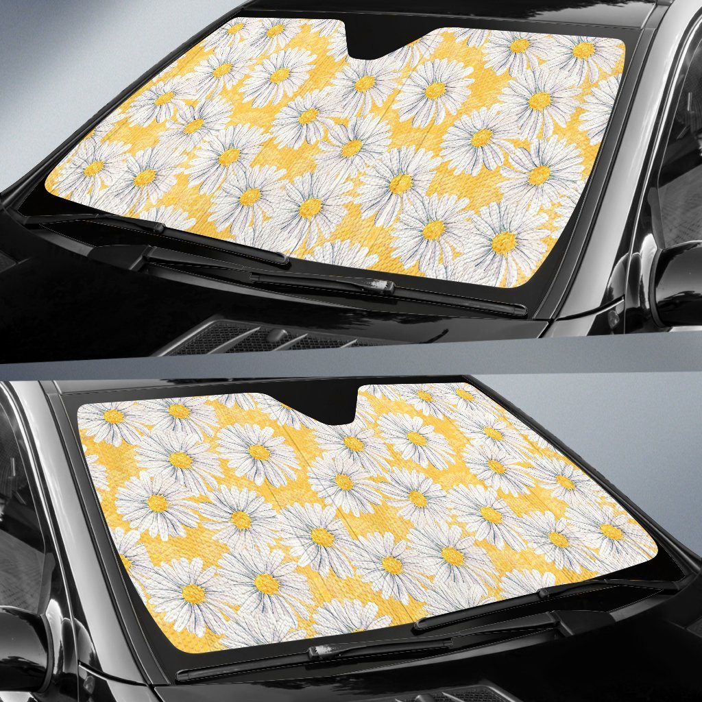 Daisy Yellow Watercolor Print Pattern Car Sun Shade For Windshield