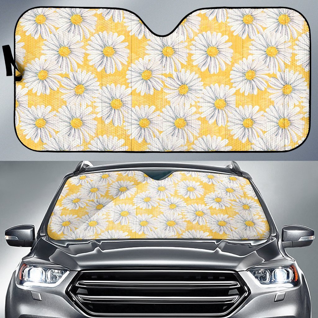 Daisy Yellow Watercolor Print Pattern Car Sun Shade For Windshield