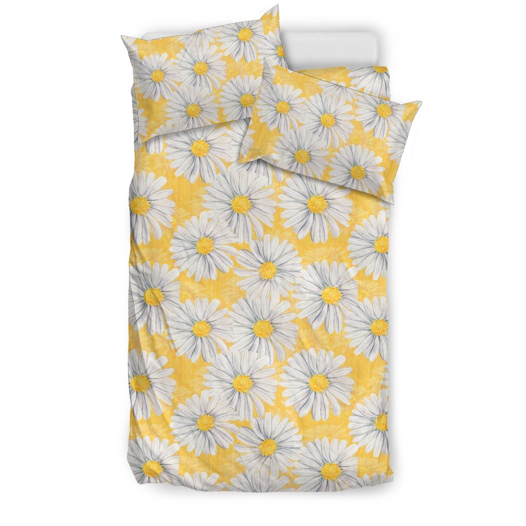 Daisy Yellow Watercolor Print Pattern Duvet Cover Bedding Set