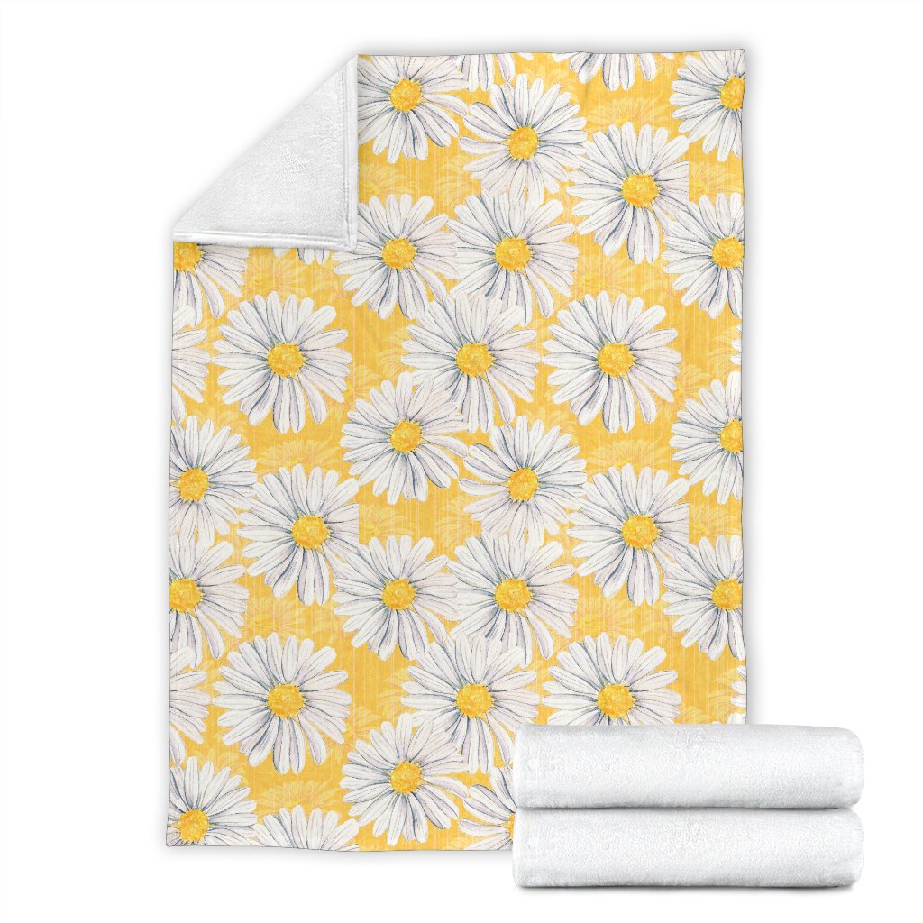 Daisy Yellow Watercolor Print Pattern Fleece Blanket