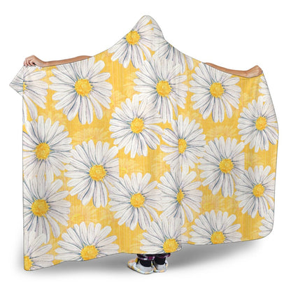 Daisy Yellow Watercolor Print Pattern Hooded Blanket-JTAMIGO.COM