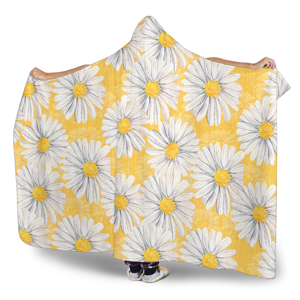 Daisy Yellow Watercolor Print Pattern Hooded Blanket-JTAMIGO.COM
