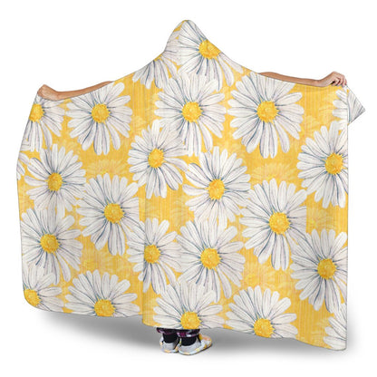 Daisy Yellow Watercolor Print Pattern Hooded Blanket-JTAMIGO.COM
