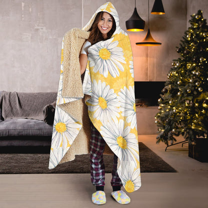 Daisy Yellow Watercolor Print Pattern Hooded Blanket-JTAMIGO.COM