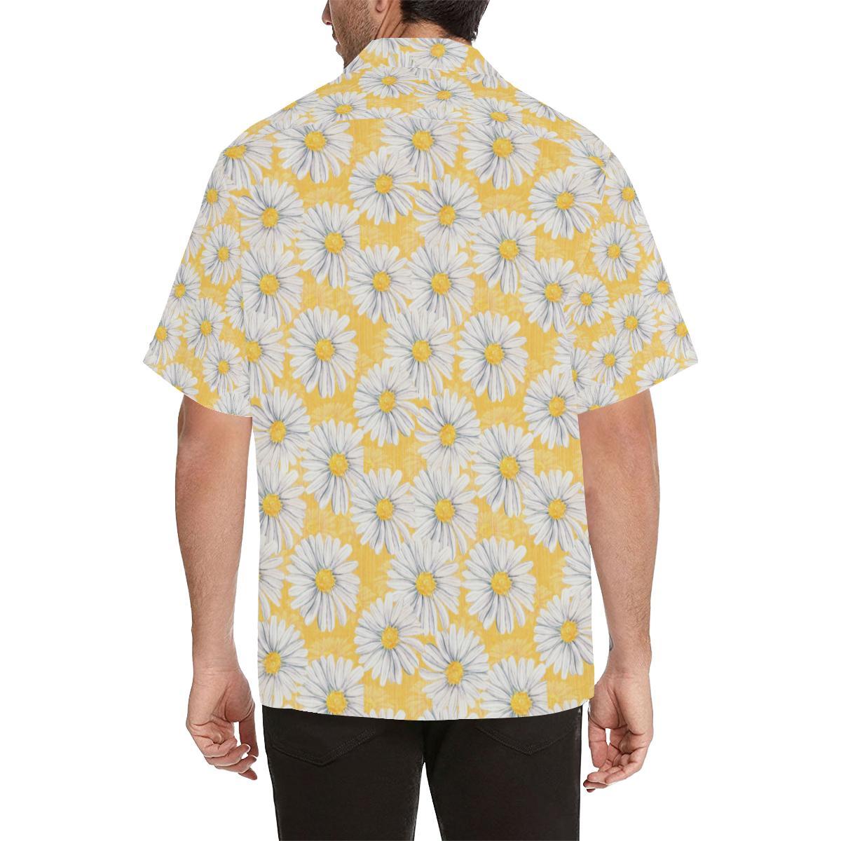Daisy Yellow Watercolor Print Pattern Men Aloha Hawaiian Shirt
