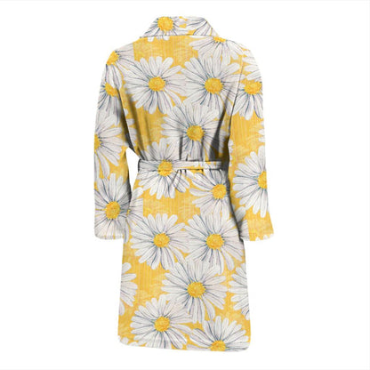 Daisy Yellow Watercolor Print Pattern Men Bath Robe-JTAMIGO.COM