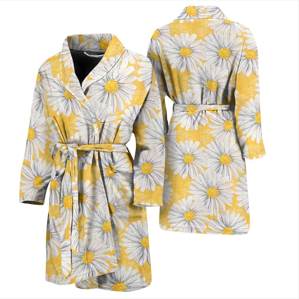 Daisy Yellow Watercolor Print Pattern Men Bath Robe-JTAMIGO.COM