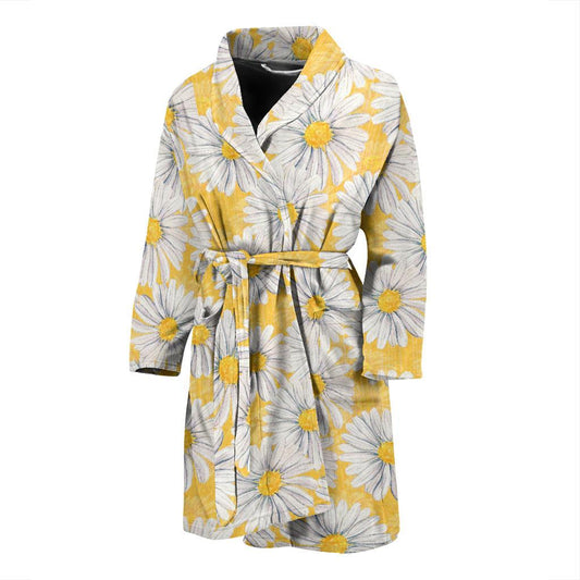 Daisy Yellow Watercolor Print Pattern Men Bath Robe-JTAMIGO.COM
