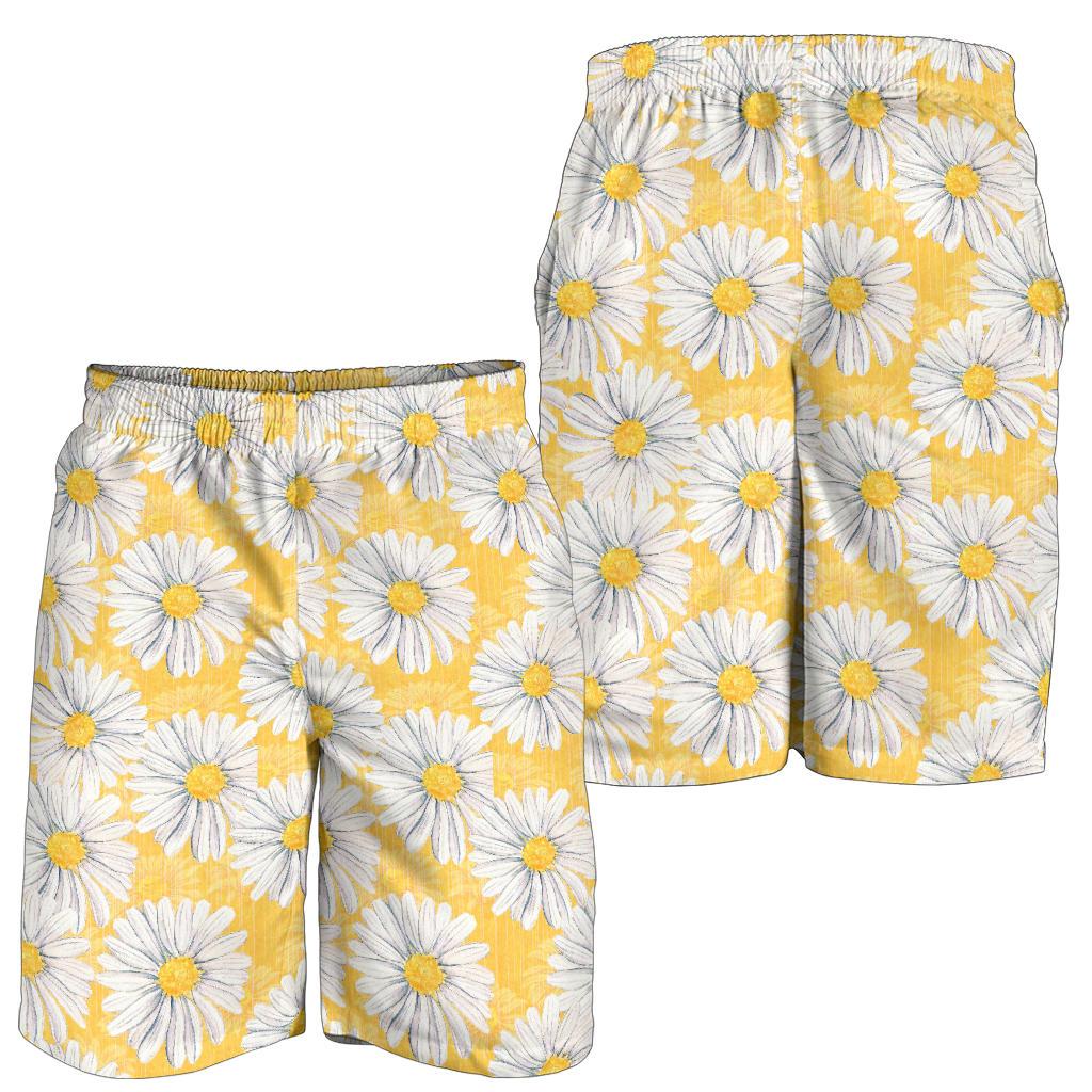 Daisy Yellow Watercolor Print Pattern Mens Shorts-JTAMIGO.COM