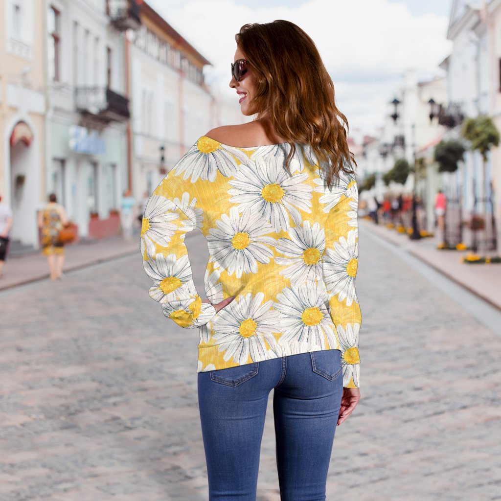 Daisy Yellow Watercolor Print Pattern Off Shoulder Sweatshirt