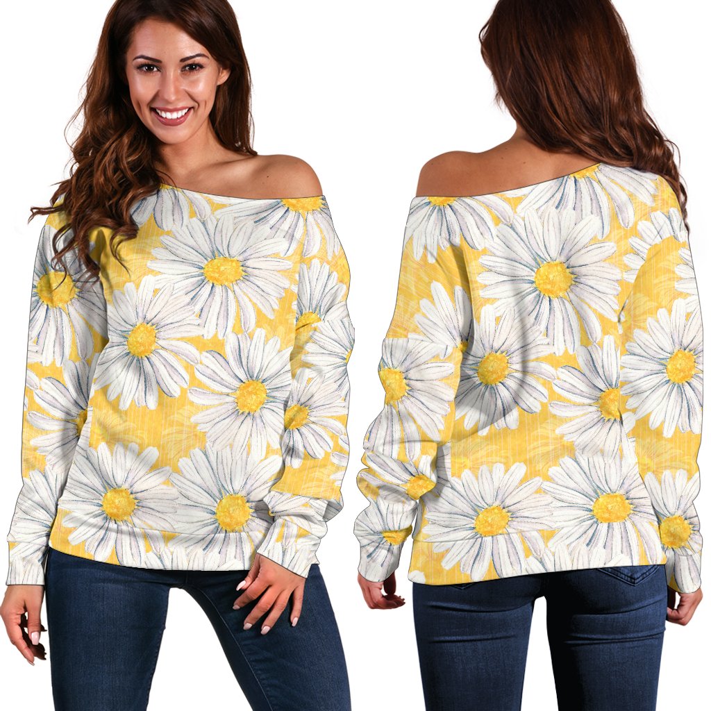 Daisy Yellow Watercolor Print Pattern Off Shoulder Sweatshirt