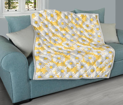Daisy Yellow Watercolor Print Pattern Premium Quilt-JTAMIGO.COM