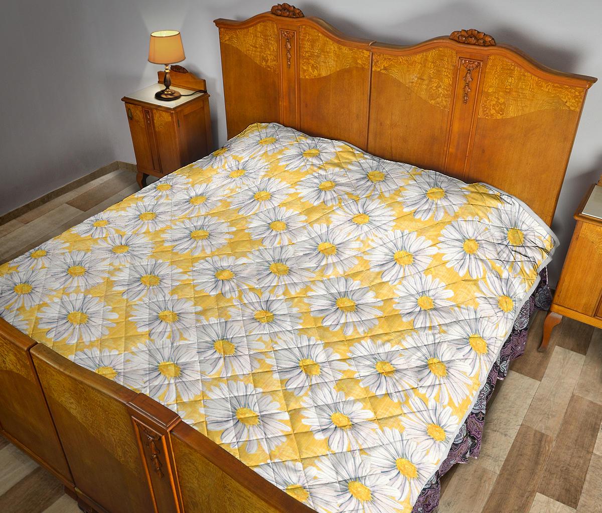 Daisy Yellow Watercolor Print Pattern Premium Quilt-JTAMIGO.COM