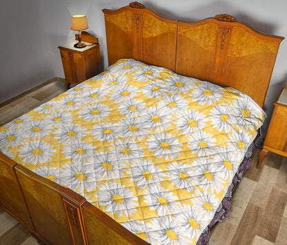 Daisy Yellow Watercolor Print Pattern Premium Quilt-JTAMIGO.COM