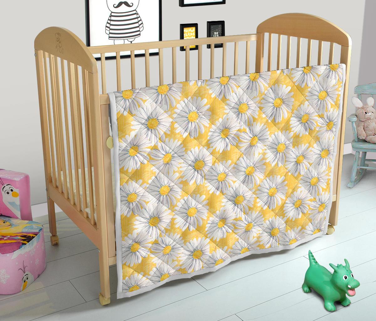 Daisy Yellow Watercolor Print Pattern Premium Quilt-JTAMIGO.COM