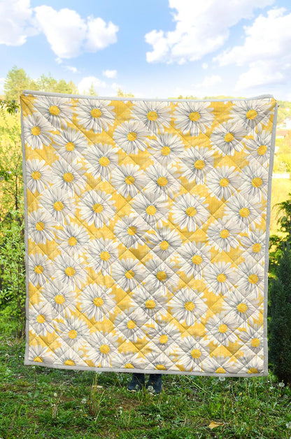 Daisy Yellow Watercolor Print Pattern Premium Quilt-JTAMIGO.COM