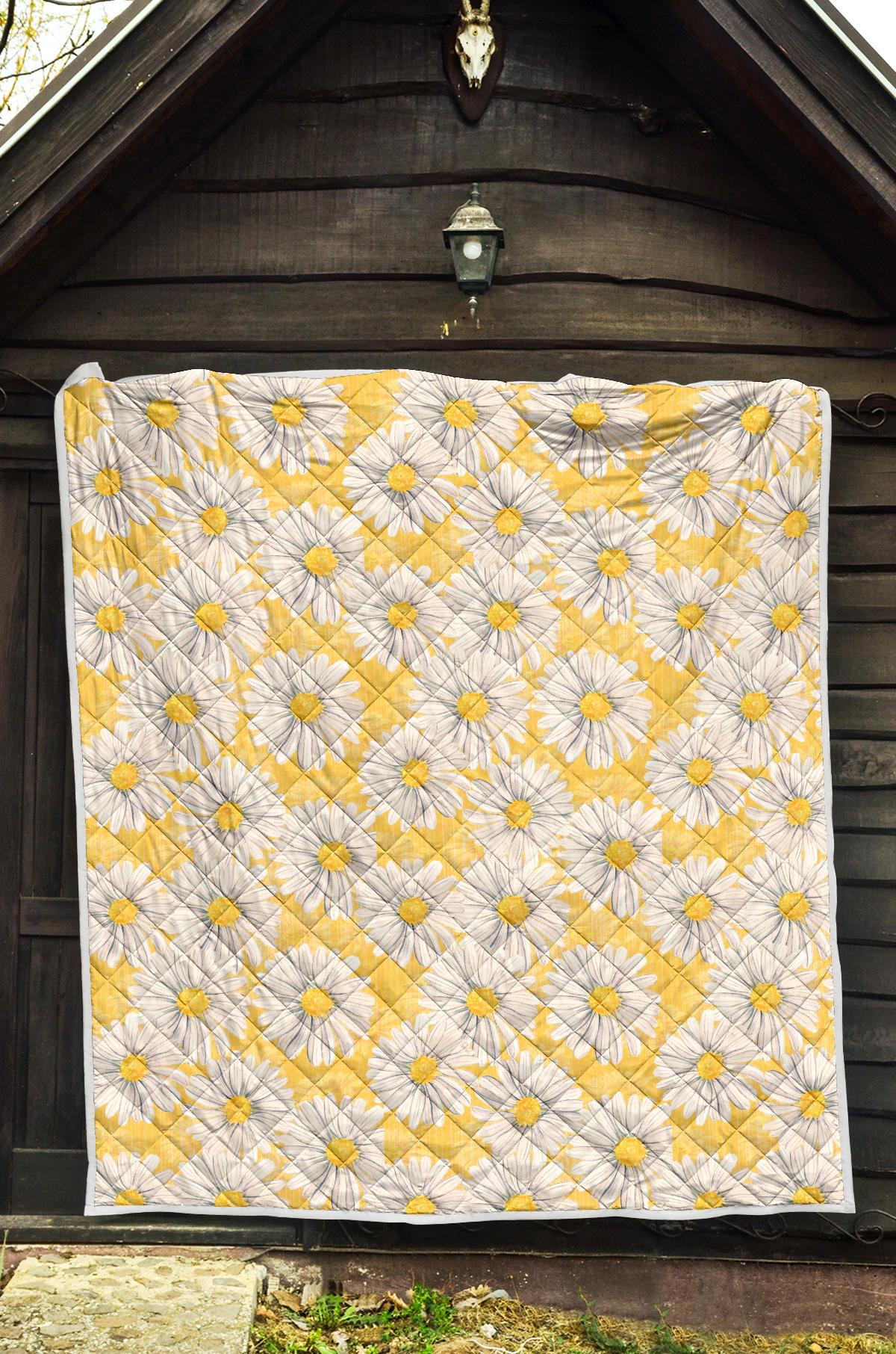 Daisy Yellow Watercolor Print Pattern Premium Quilt-JTAMIGO.COM