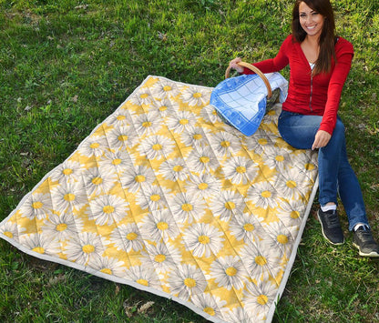 Daisy Yellow Watercolor Print Pattern Premium Quilt-JTAMIGO.COM