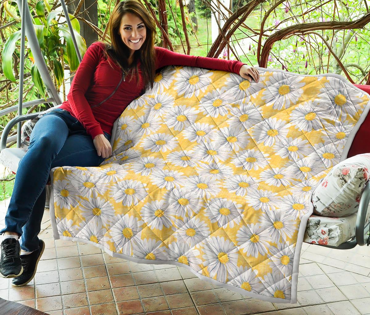 Daisy Yellow Watercolor Print Pattern Premium Quilt-JTAMIGO.COM