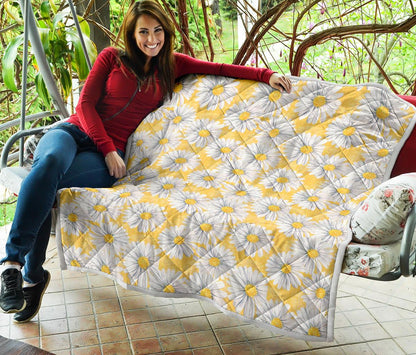 Daisy Yellow Watercolor Print Pattern Premium Quilt-JTAMIGO.COM