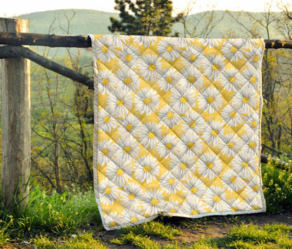 Daisy Yellow Watercolor Print Pattern Premium Quilt-JTAMIGO.COM