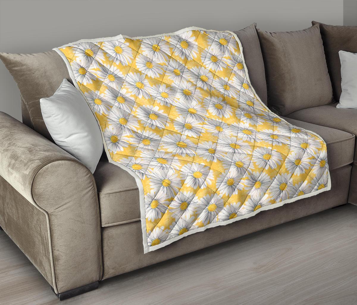 Daisy Yellow Watercolor Print Pattern Premium Quilt-JTAMIGO.COM