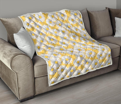 Daisy Yellow Watercolor Print Pattern Premium Quilt-JTAMIGO.COM