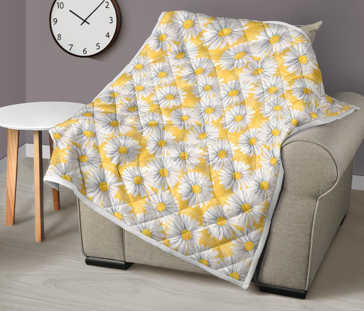 Daisy Yellow Watercolor Print Pattern Premium Quilt-JTAMIGO.COM