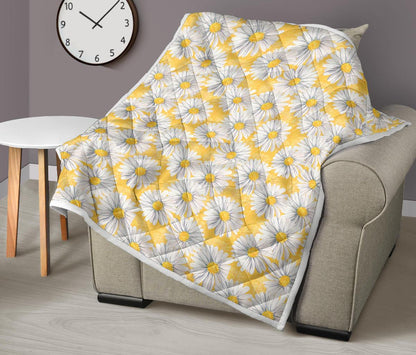 Daisy Yellow Watercolor Print Pattern Premium Quilt-JTAMIGO.COM