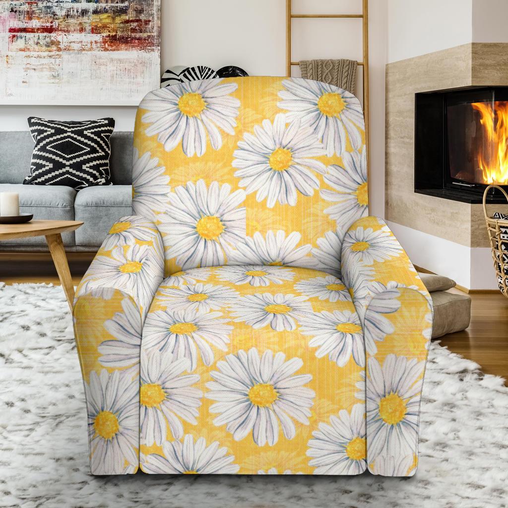 Daisy Yellow Watercolor Print Pattern Single Sofa Slipcover -JTAMIGO.COM