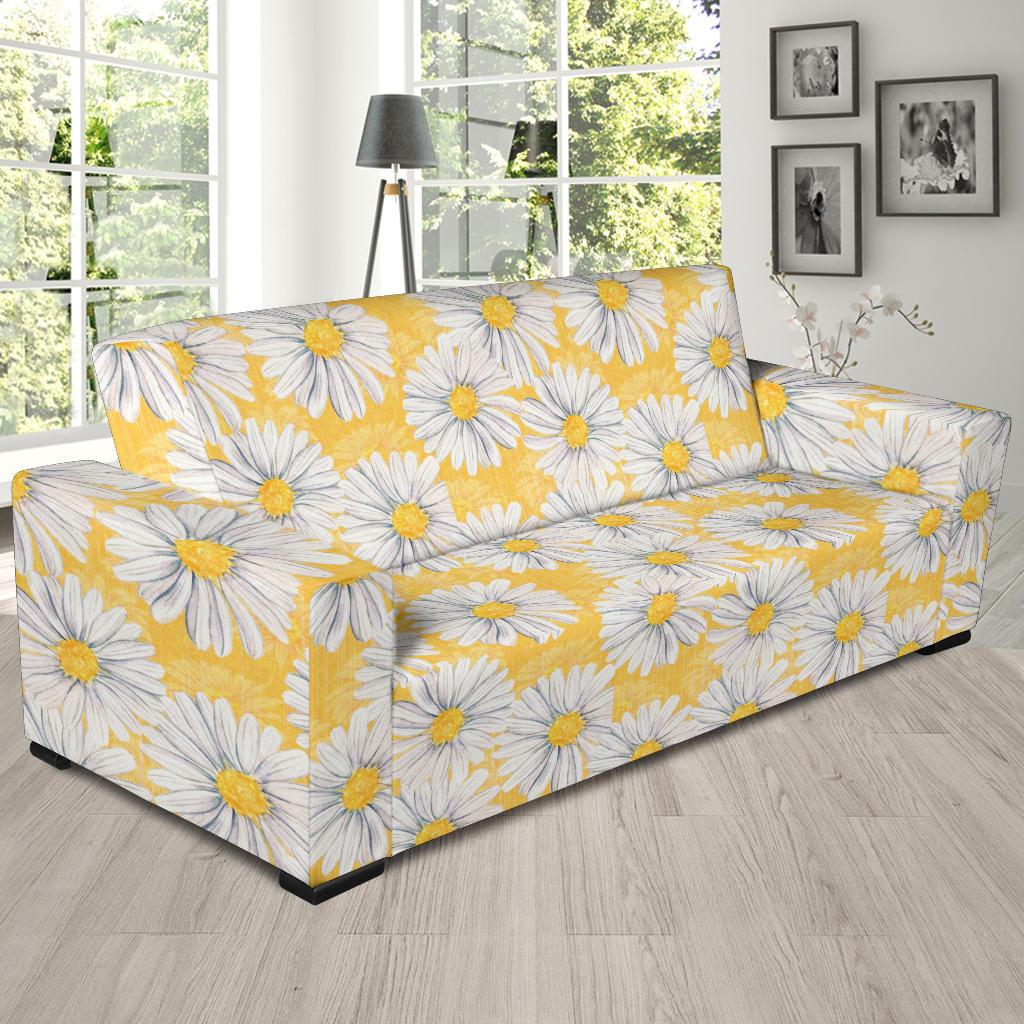 Daisy Yellow Watercolor Print Pattern Sofa Slipcover-JTAMIGO.COM
