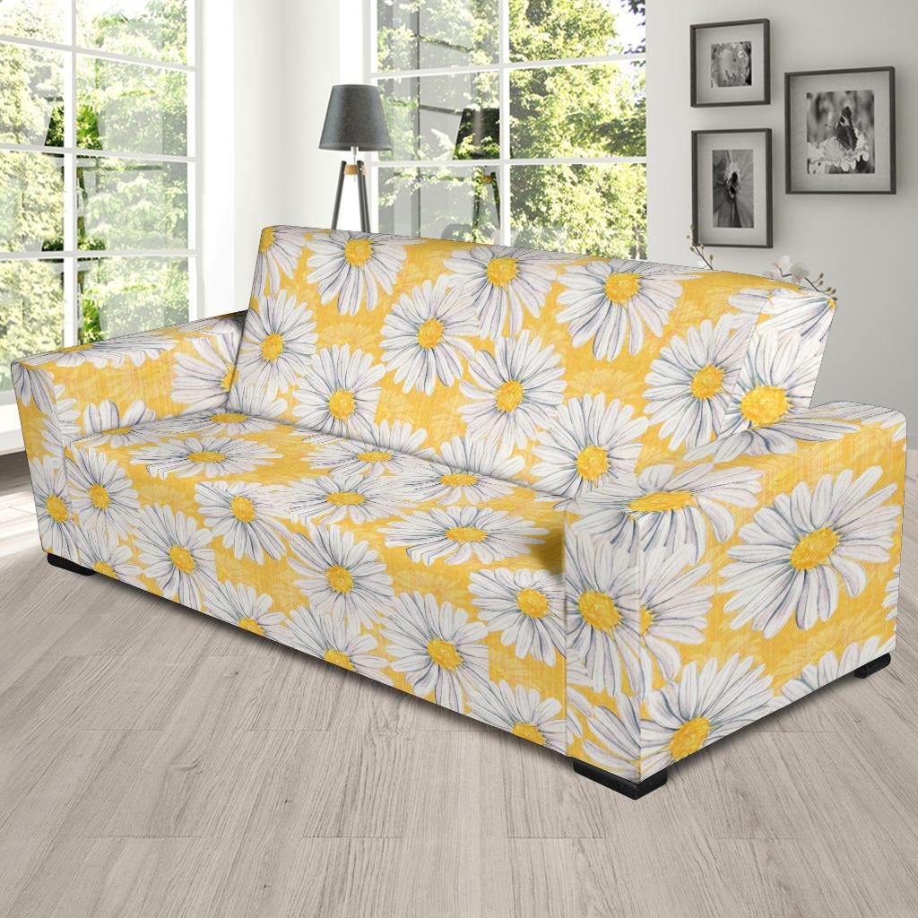 Daisy Yellow Watercolor Print Pattern Sofa Slipcover-JTAMIGO.COM