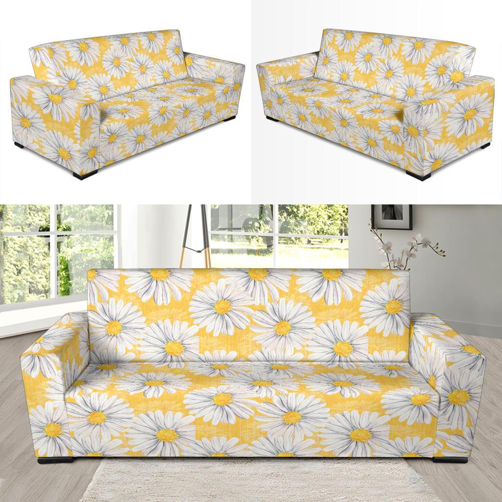 Daisy Yellow Watercolor Print Pattern Sofa Slipcover-JTAMIGO.COM