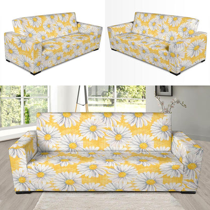 Daisy Yellow Watercolor Print Pattern Sofa Slipcover-JTAMIGO.COM