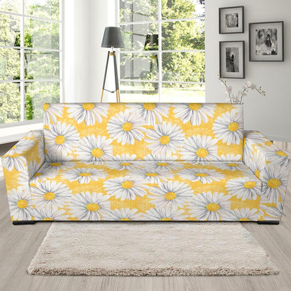 Daisy Yellow Watercolor Print Pattern Sofa Slipcover-JTAMIGO.COM