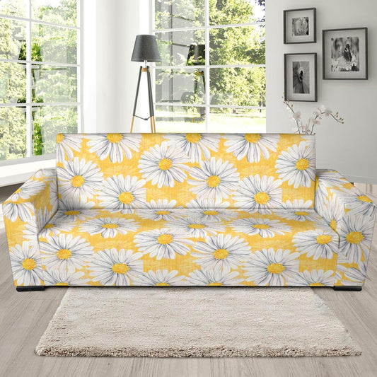 Daisy Yellow Watercolor Print Pattern Sofa Slipcover-JTAMIGO.COM