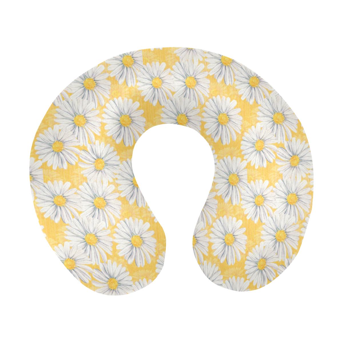 Daisy Yellow Watercolor Print Pattern U-Shaped Travel Neck Pillow-JTAMIGO.COM