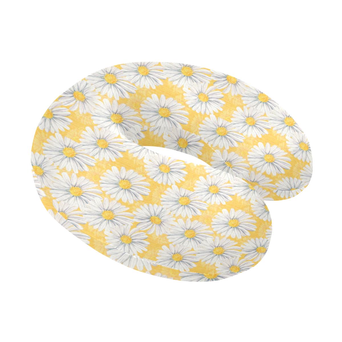 Daisy Yellow Watercolor Print Pattern U-Shaped Travel Neck Pillow-JTAMIGO.COM