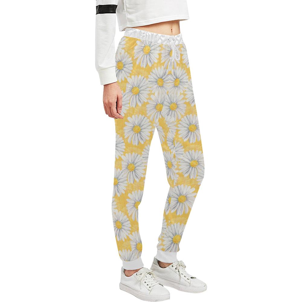 Daisy Yellow Watercolor Print Pattern Unisex Casual Sweatpants (Model L11)-JTAMIGO.COM