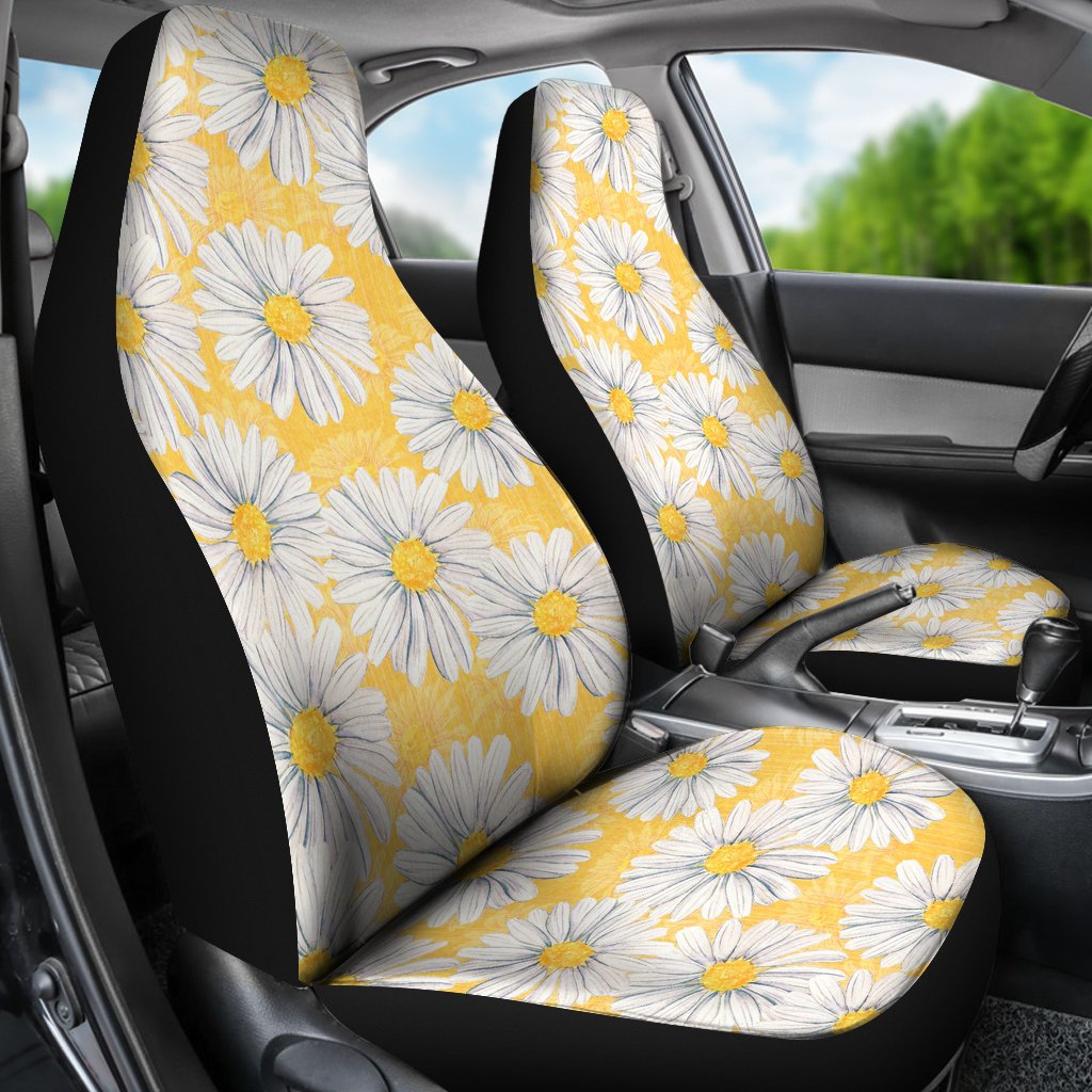 Daisy Yellow Watercolor Print Pattern Universal Fit Car Seat Covers