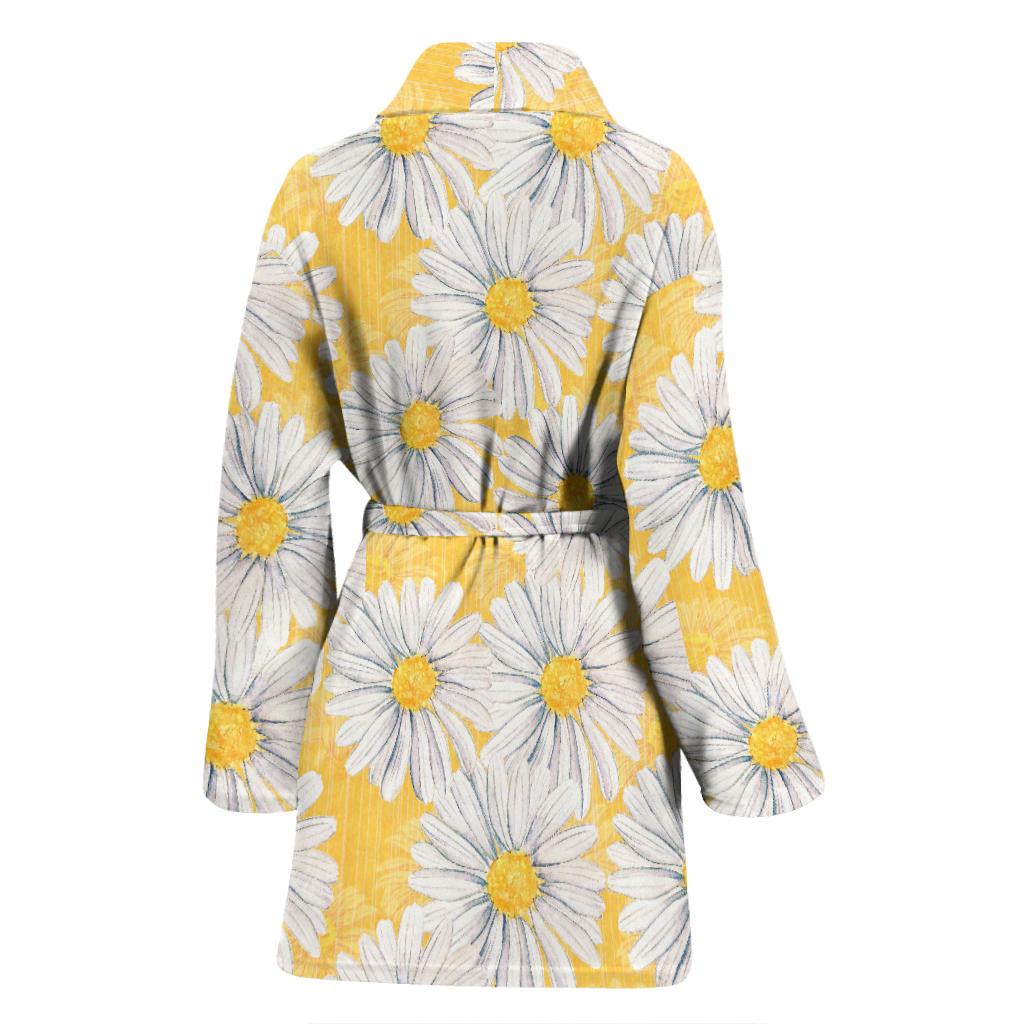 Daisy Yellow Watercolor Print Pattern Women Bath Robe-JTAMIGO.COM