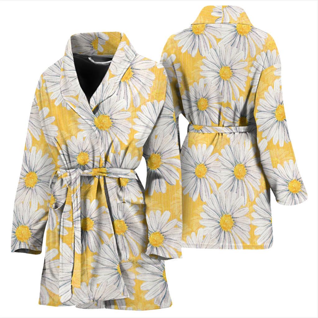 Daisy Yellow Watercolor Print Pattern Women Bath Robe-JTAMIGO.COM