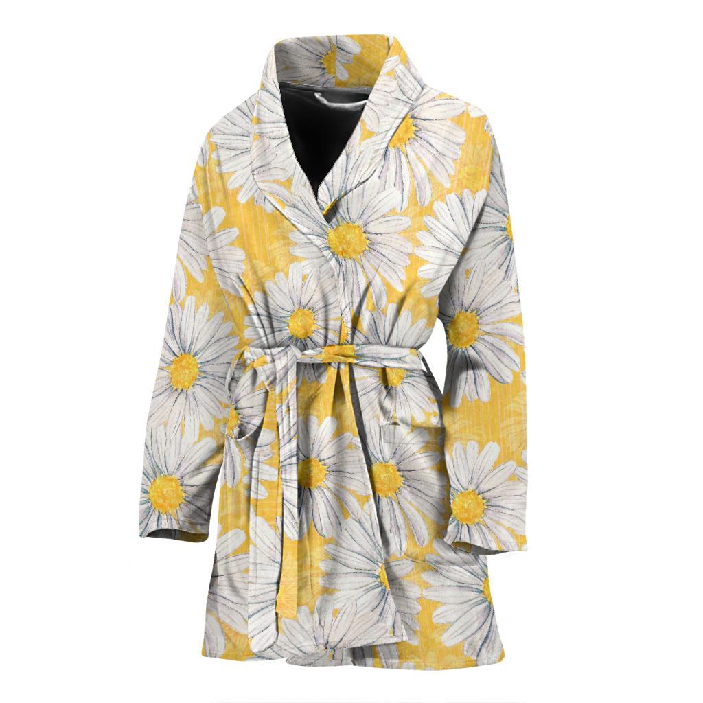 Daisy Yellow Watercolor Print Pattern Women Bath Robe-JTAMIGO.COM
