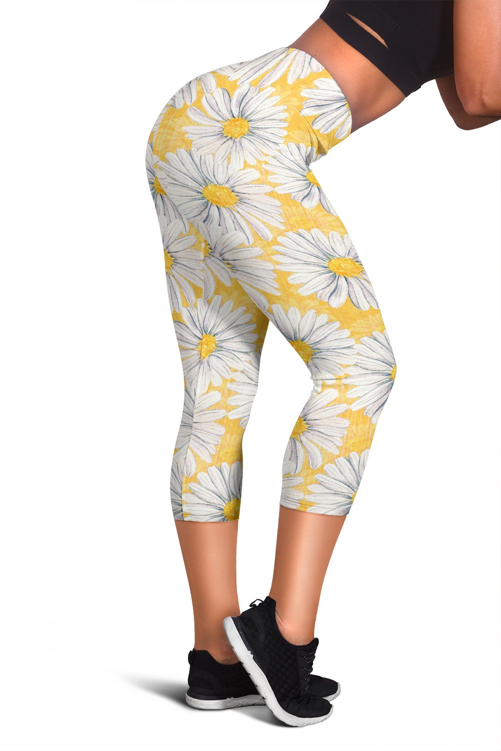 Daisy Yellow Watercolor Print Pattern Women Capris