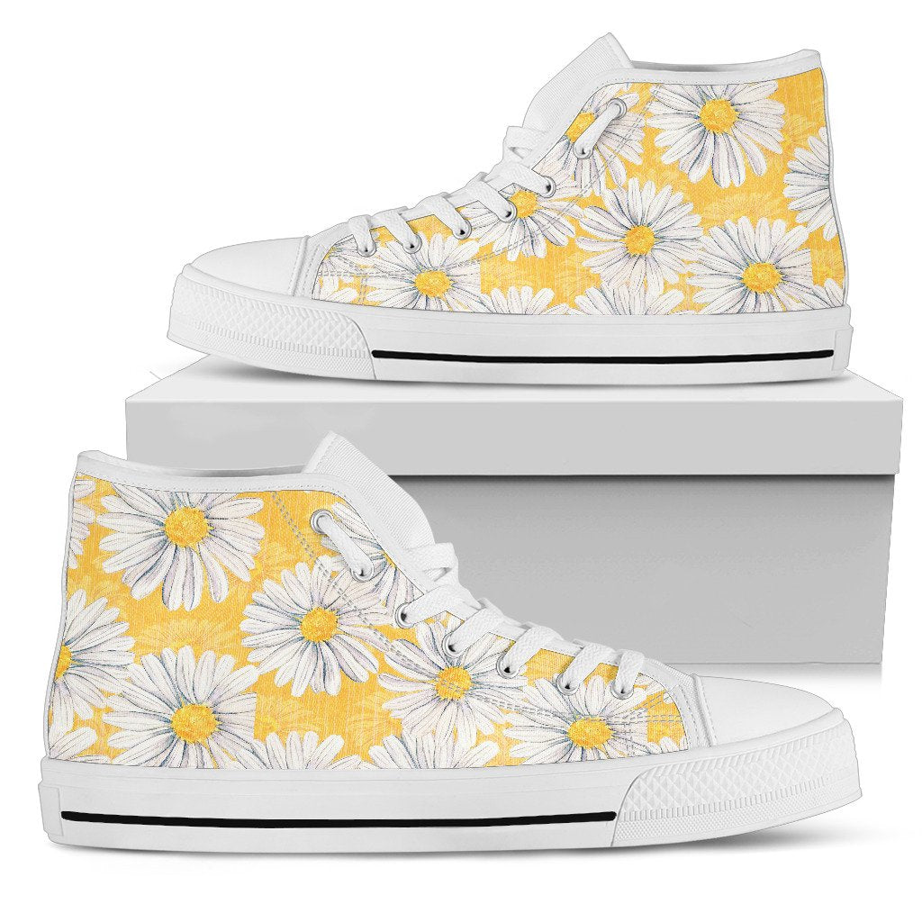 Daisy Yellow Watercolor Print Pattern Women High Top Shoes