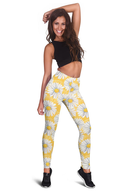 Daisy Yellow Watercolor Print Pattern Women Leggings